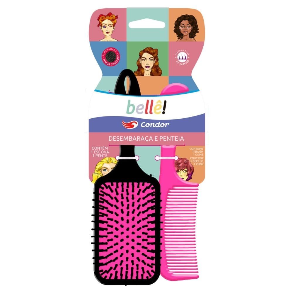 Escova de Cabelo Condor Belle Raquete + Pente K8