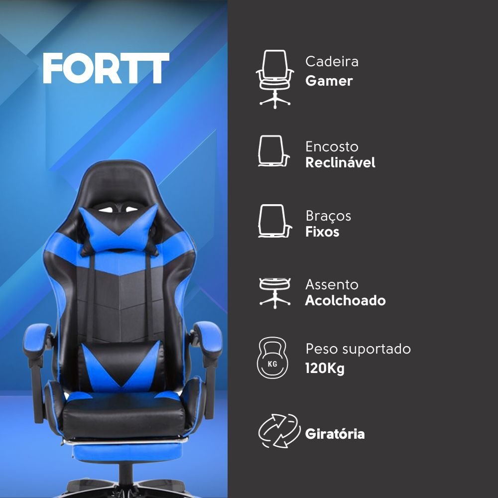 Cadeira Gamer Fortt Trieste Azul - Cgf002-A