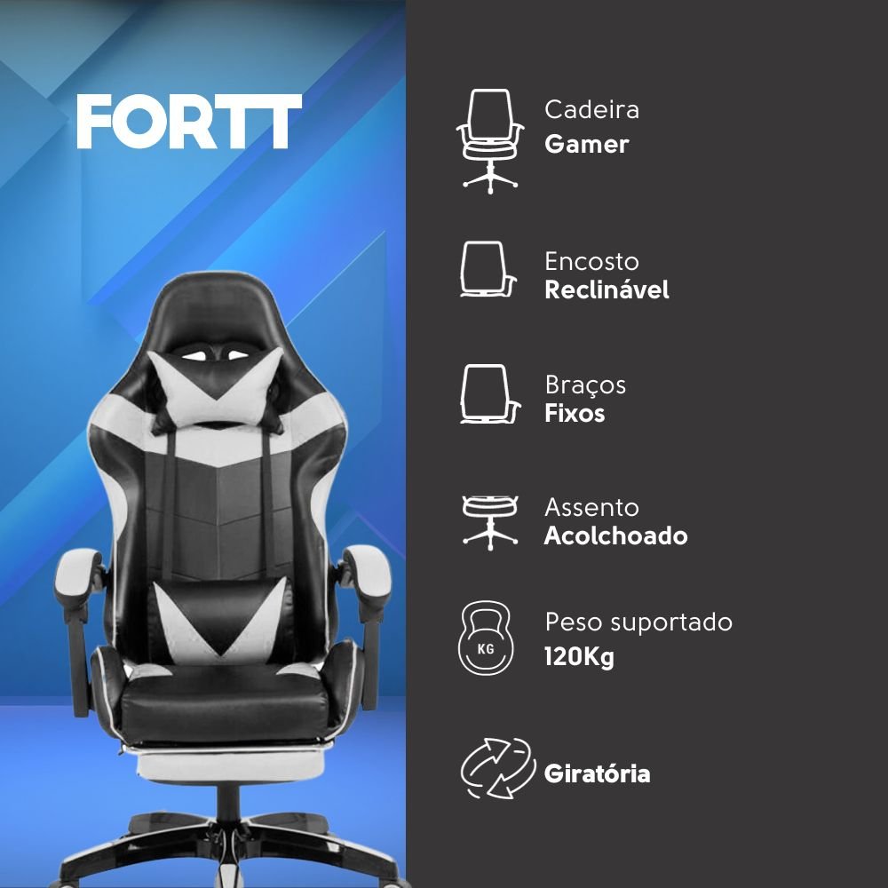 Cadeira Gamer Fortt Trieste Branca - CGF002-B
