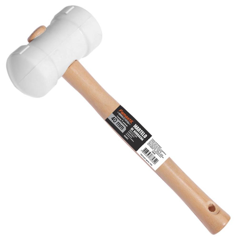 Martelo Borracha 40Mm Branco C/Madeira Famastil