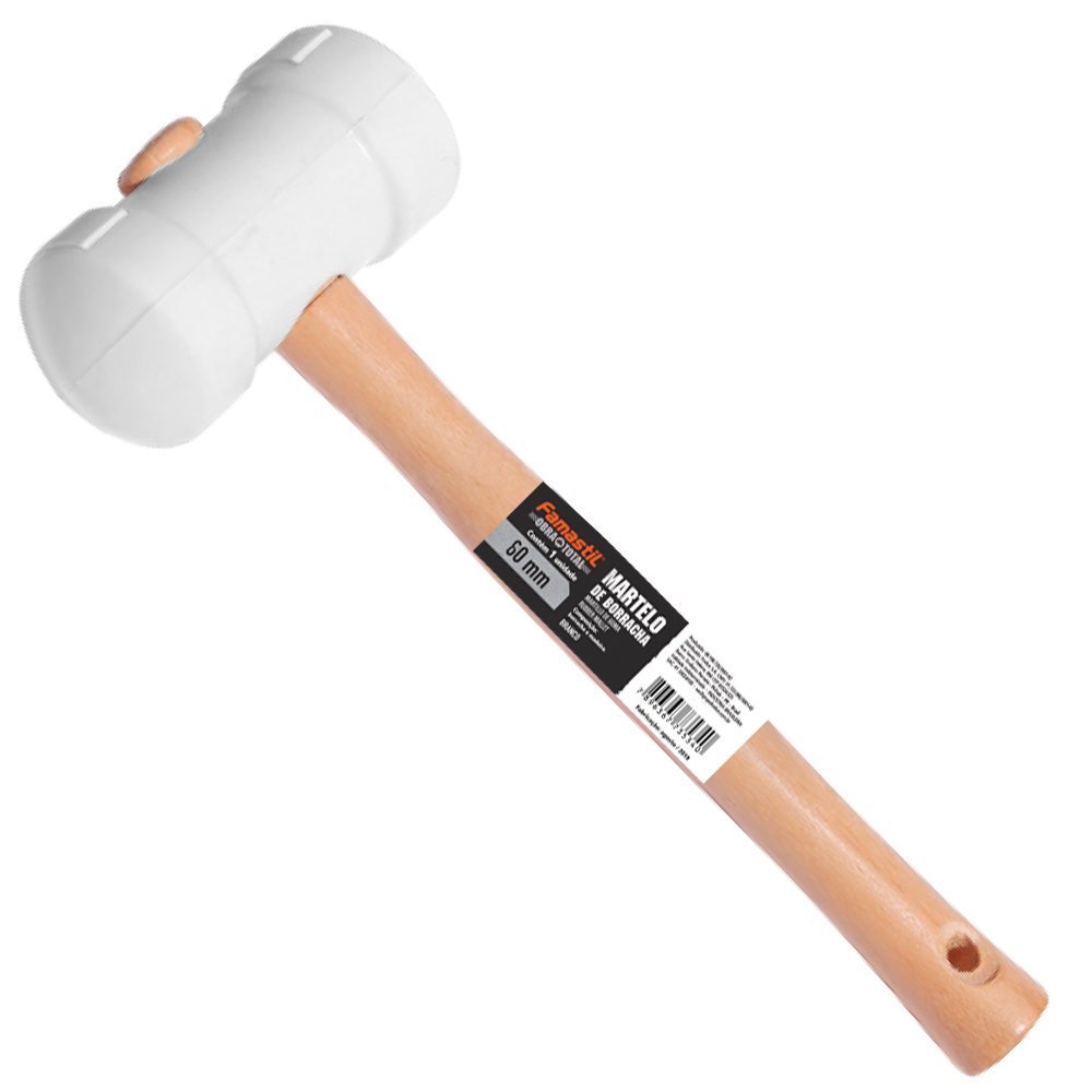 Martelo Borracha 60Mm Branco C/Madeira Famastil