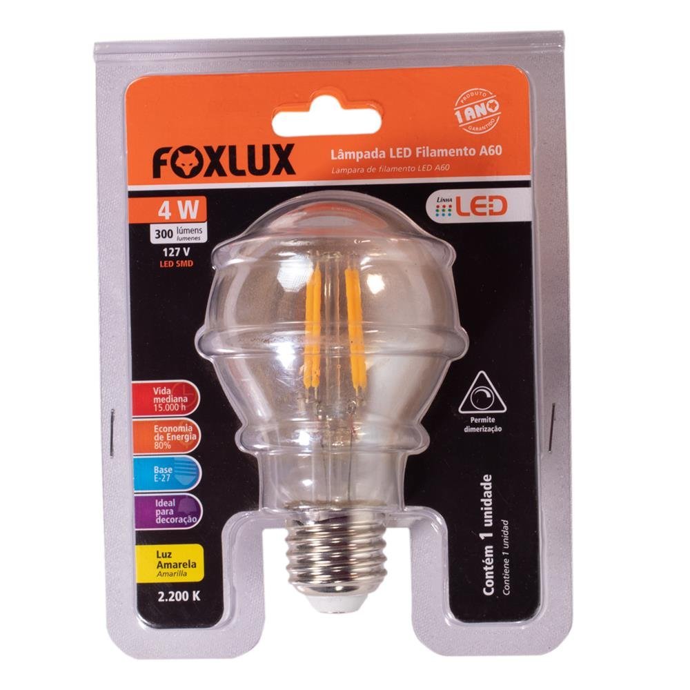 Lâmpada Filamento A60 4W 127V Dmz Foxlux