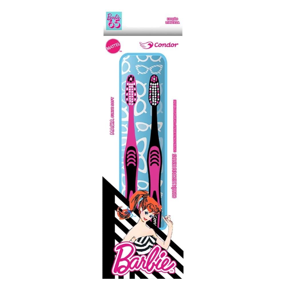 Escova Dental Condor Barbie Décadas Macia 8590 - Embalagem com 2 Unidades