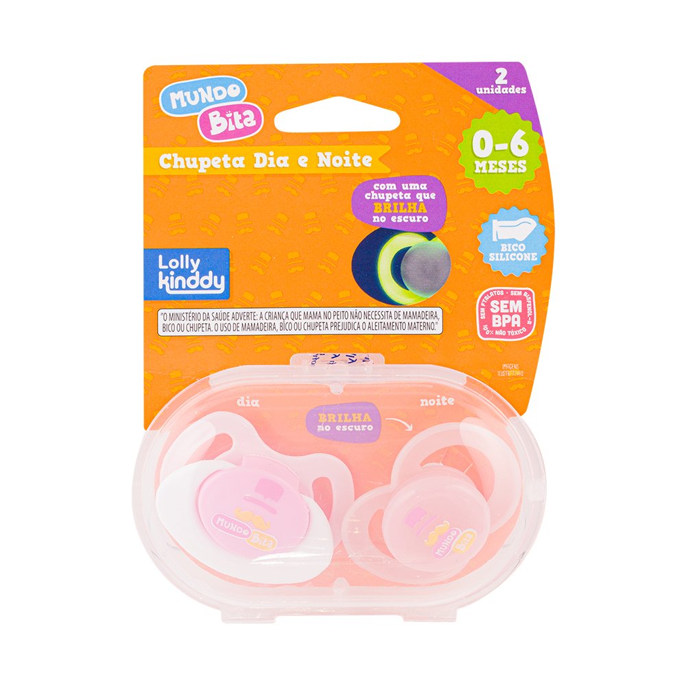 Kit C/2 Chupeta Lolly Mundo Bita Silicone Tamanho 1 Rosa