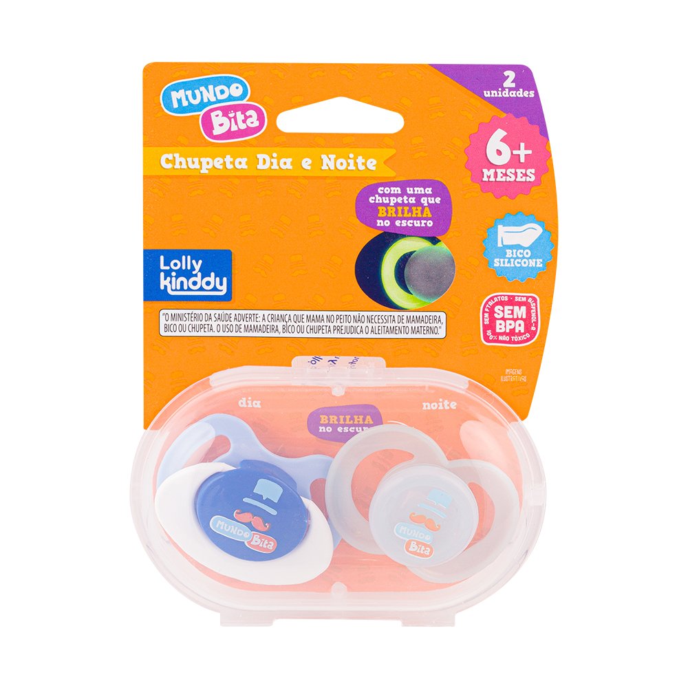 Kit C/2 Chupeta Lolly Mundo Bita Silicone Tamanho 1 Azul