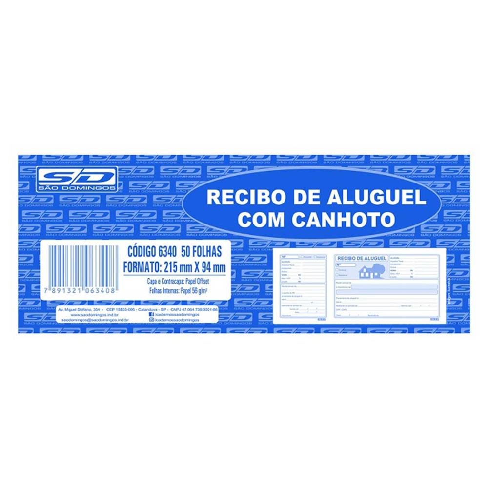 Recibo Aluguel Sao Domingos C/Canhoto C/20 50 Folhas 10050