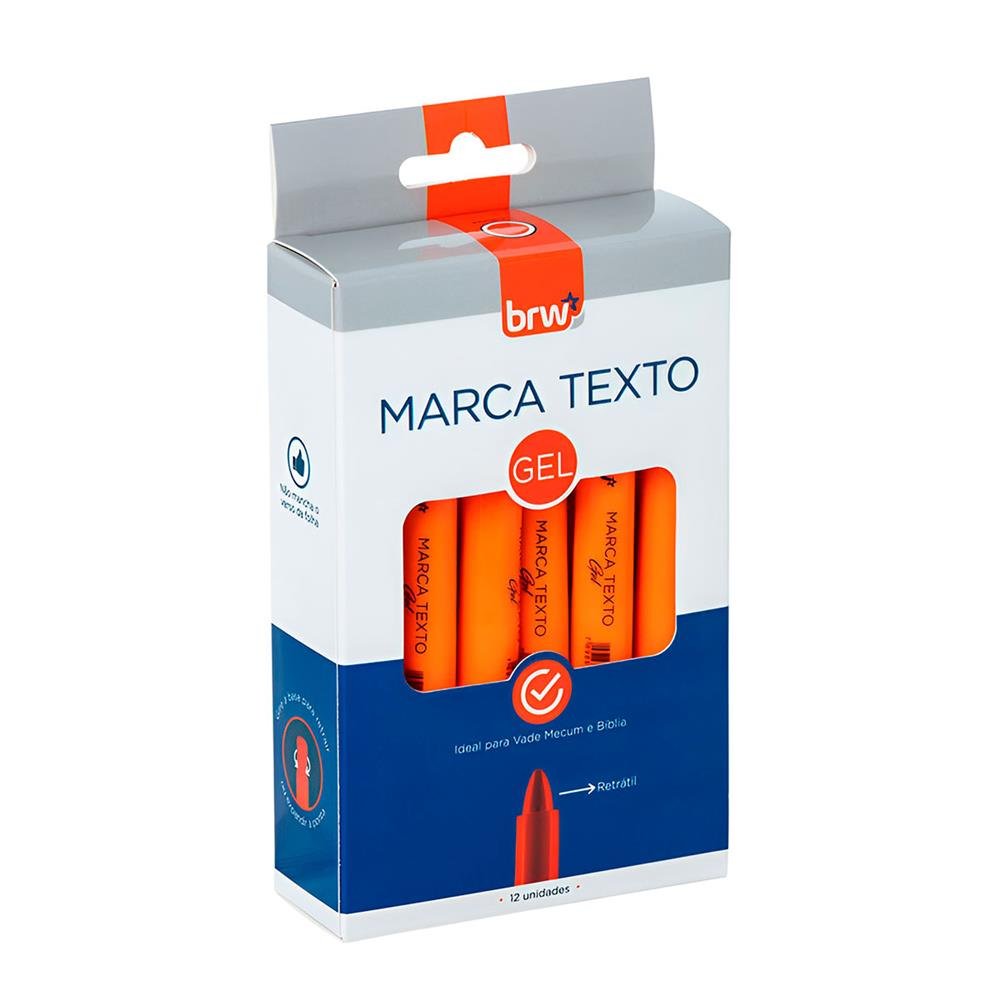Marca Texto Fluorescente Gel Laranja Brw Com 12 Unidades Ref Ca9004