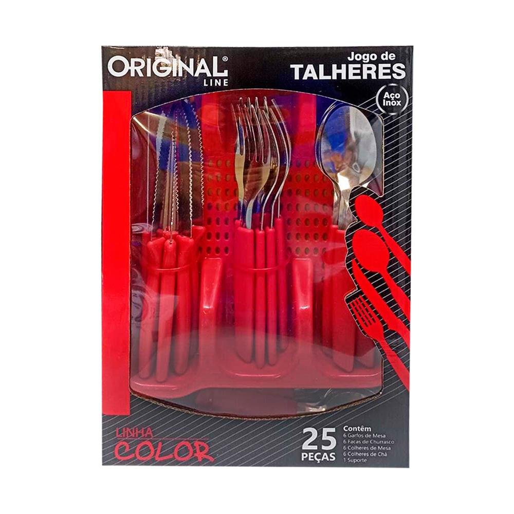 Faqueiro Com Porta Talher Vermelho Original Line Com 25 Pecas Ref Sl0774