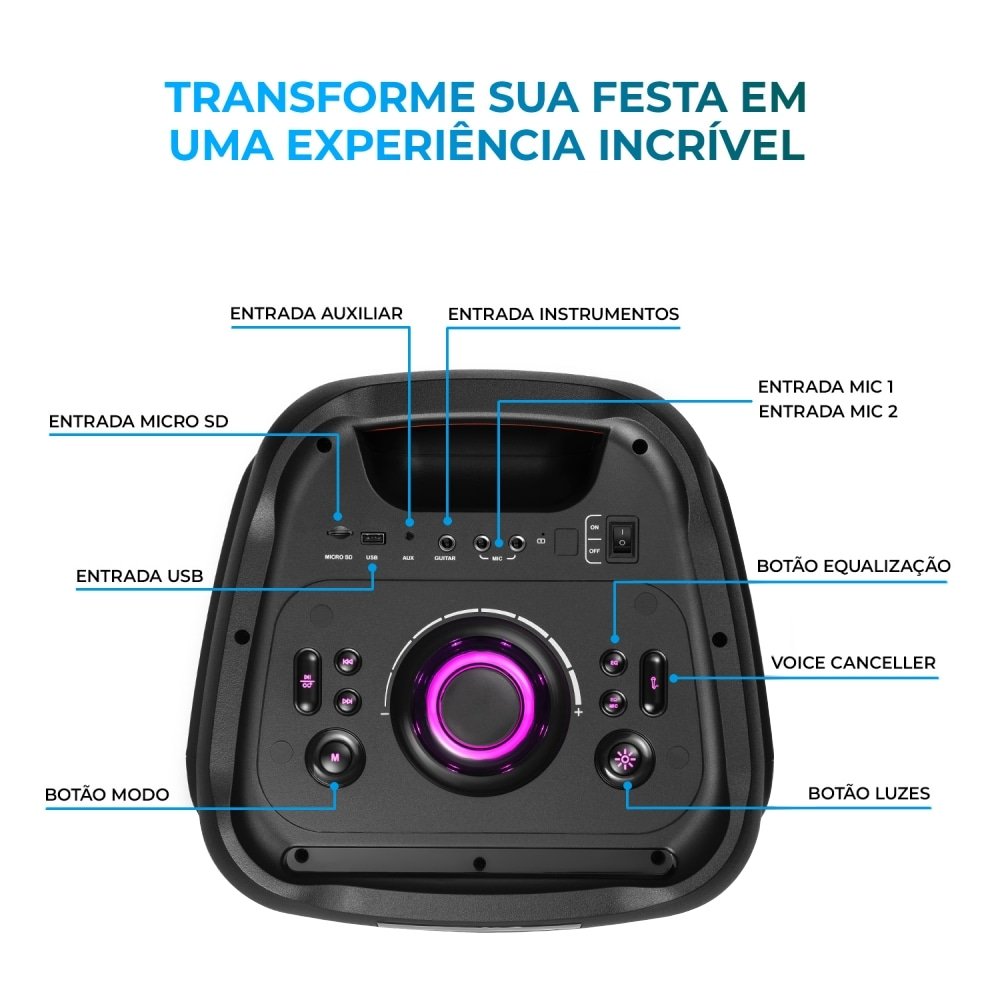 Caixa Amplificada Aiwa Party Box AWS-PB-05 - Entrada USB, 200W, Preto