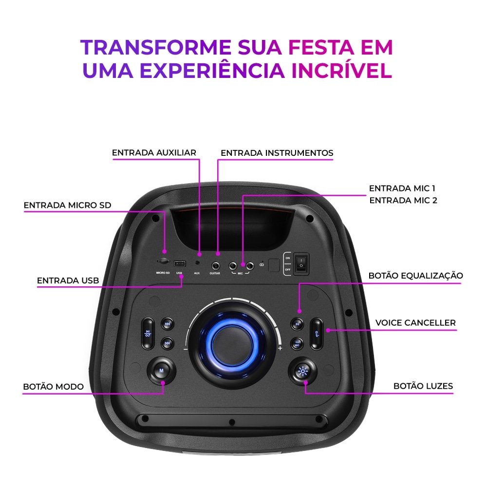 Caixa Amplificada Aiwa Party Box AWS-PB-06 - Entrada USB, 300W, Preto
