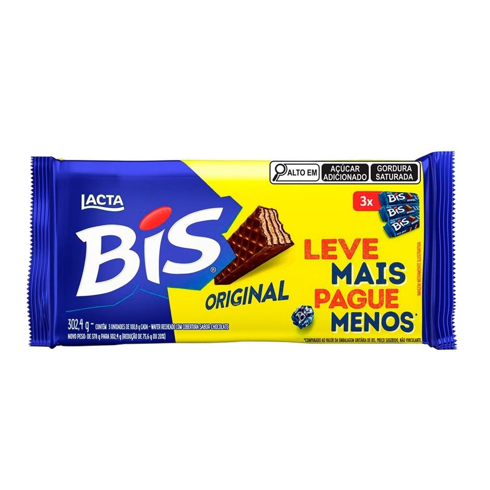 Chocolate Lacta Bis ao Leite 100,8g - Embalagem com 3 Unidades