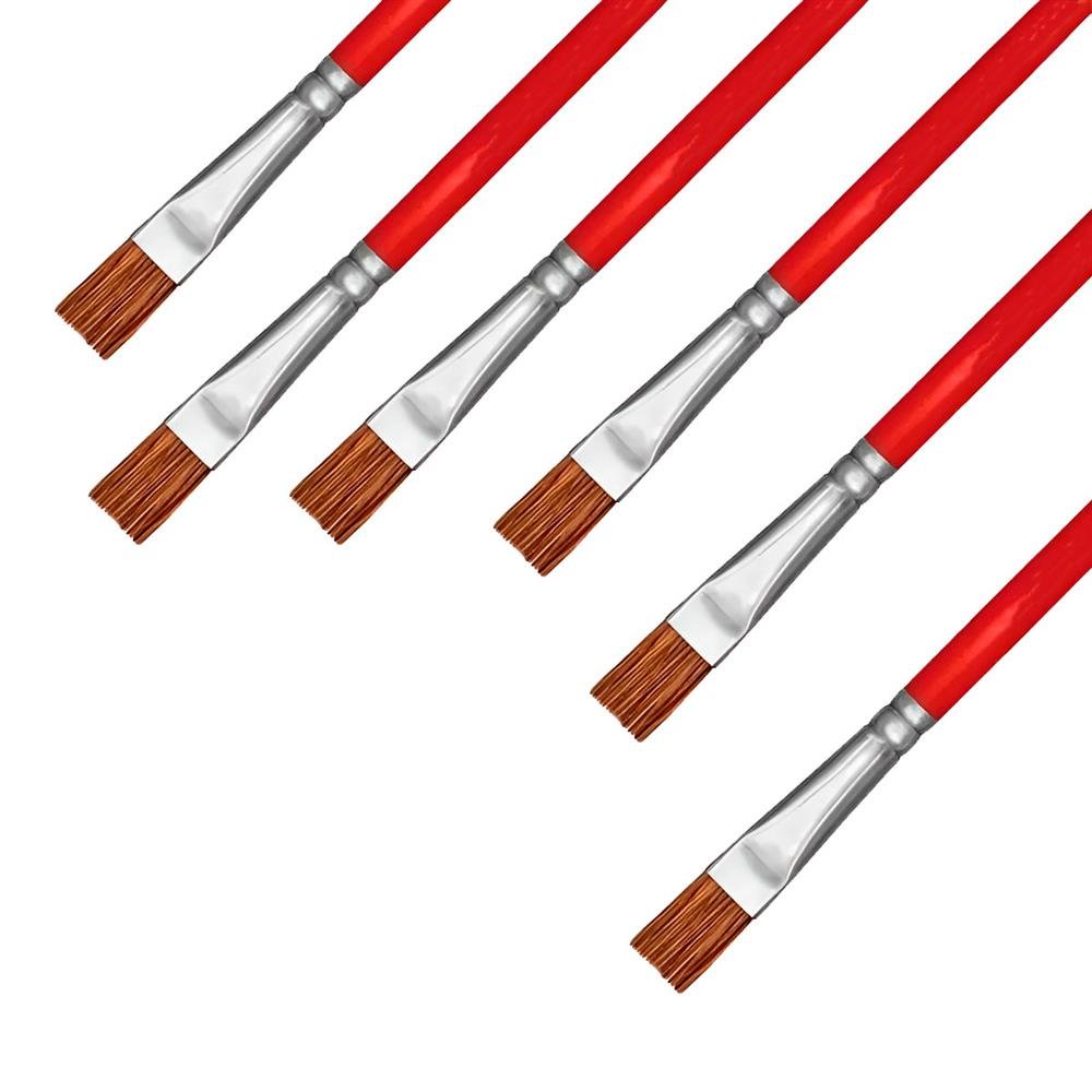Pincel Chato Castelo Longo Vermelho Com 6 Unidades Ref C521-14