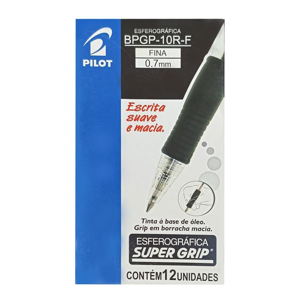 Caneta Pilot Preta Escrita Fina 0.7 Supergrip Bpgp-10Rc/12