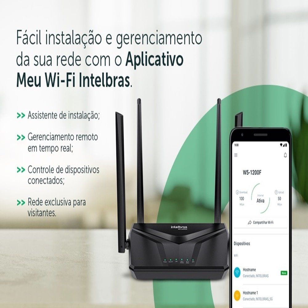 Roteador Intelbras W5-1200GS 867mbps - Wi-Fi, Dual Band, Preto
