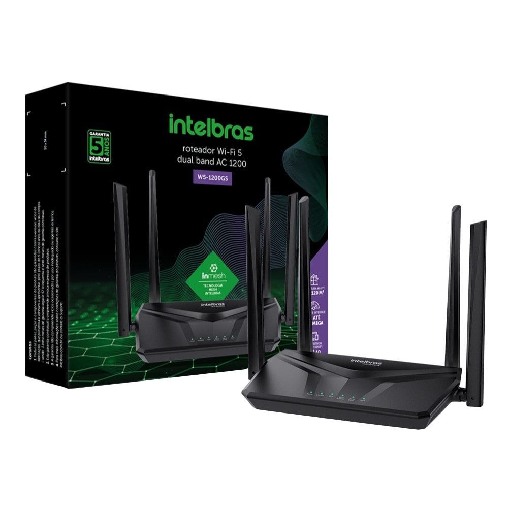 Roteador Intelbras W5-1200GS 867mbps - Wi-Fi, Dual Band, Preto