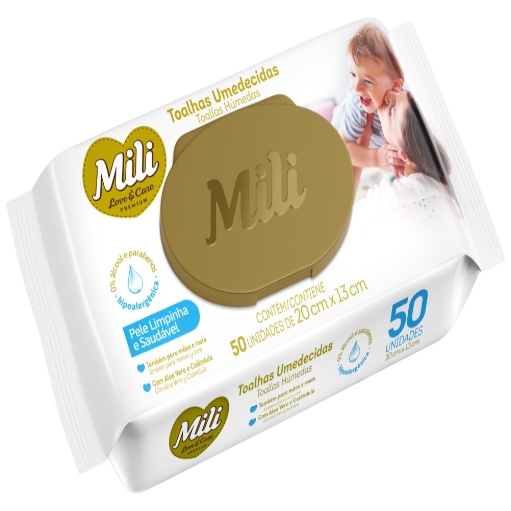 Toalha Umedecida Mili Love&Care - 10 Embalagens com 50 Unidades