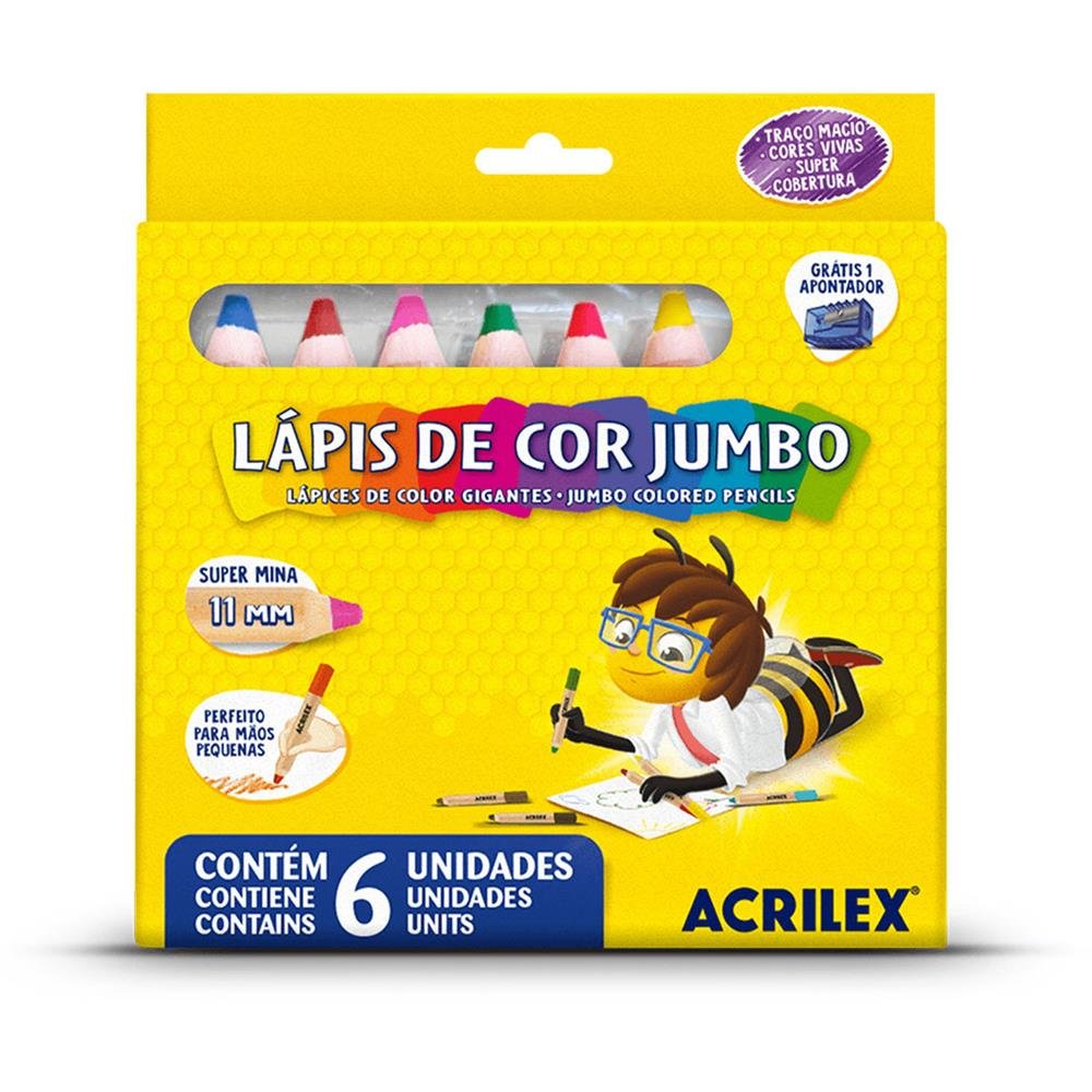 Lapis De Cor Jumbo Acrilex 6 Cores Com 6 Unidades Ref 09620