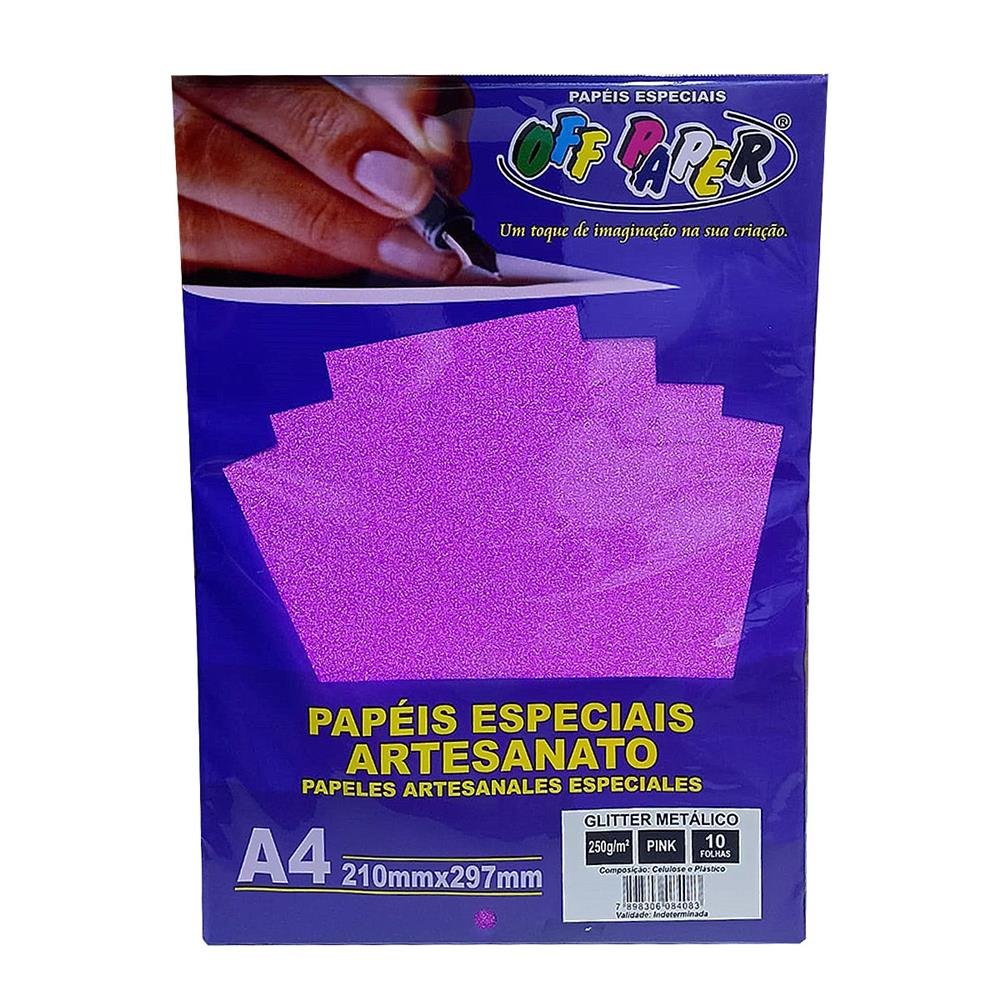 Papel Glitter Metalico Off Paper Pink A4 250G 10 Folhas