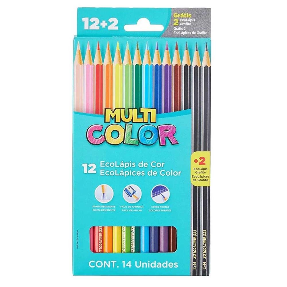 Lapis De Cor Multicolor 12 Cores Com 2 Ecolapis Grafite Com 12 Unidades Ref 11.1200M+2G