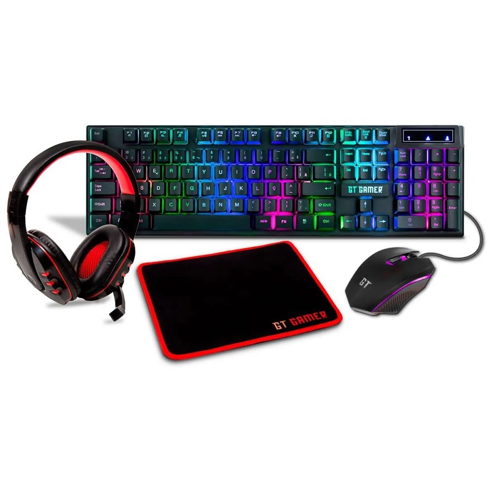 Kit Gamer Goldentec com Headset 7 modos de iluminação, Teclado, Mouse e Mousepad