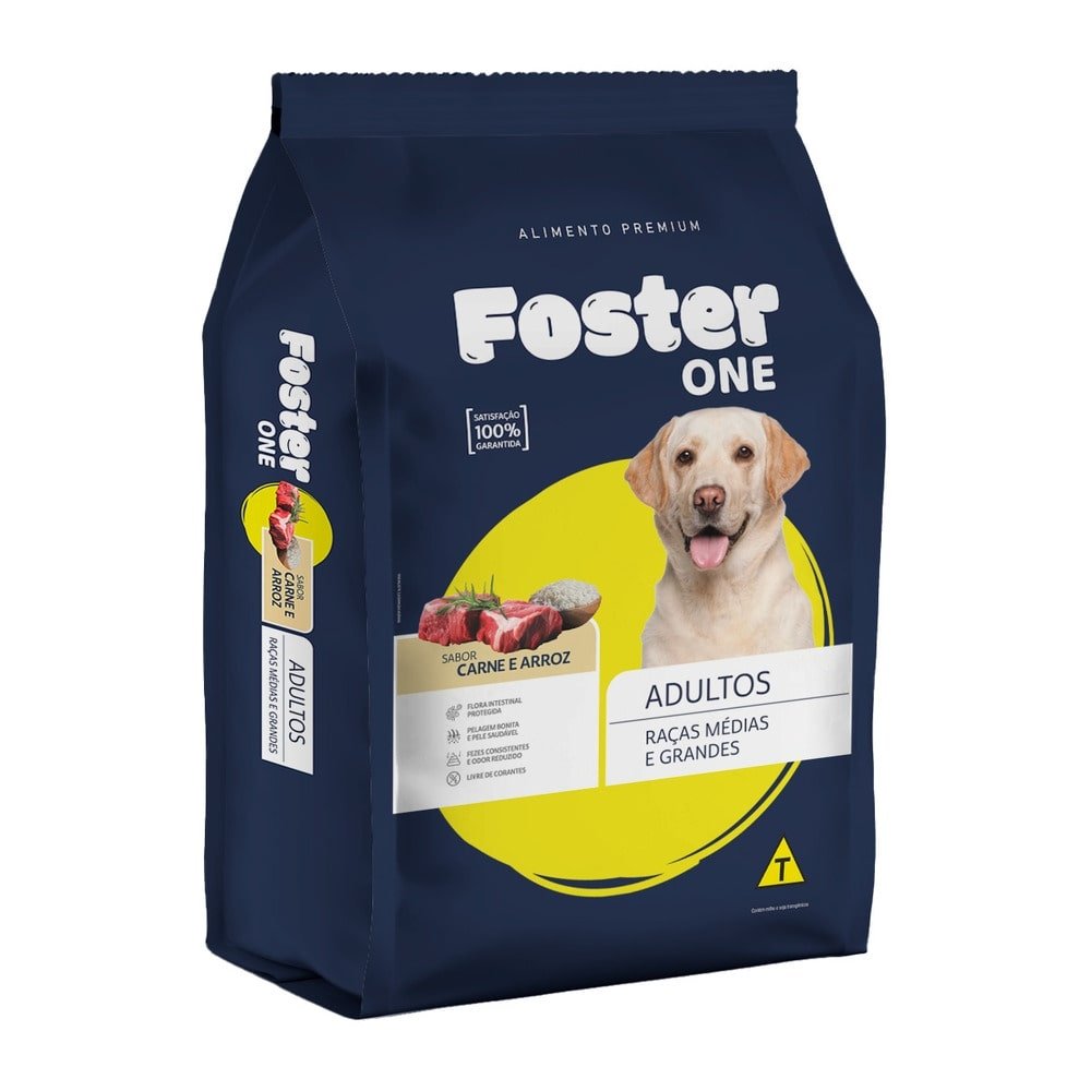 Ração Foster One Carne Arroz Raças Médias Grandes 3Kg
