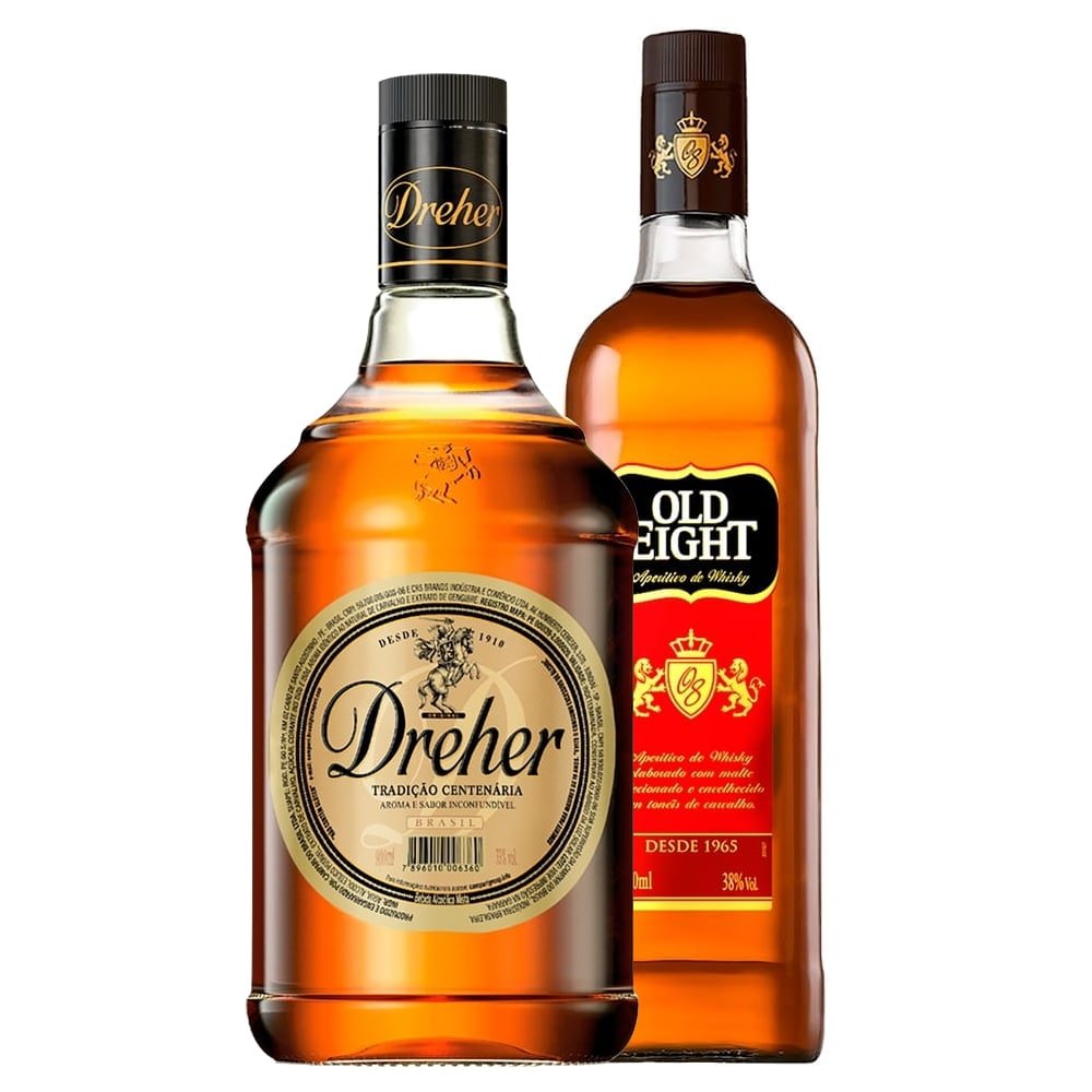Kit - Conhaque Dreher 900ml - 2 Embalagens com 12 Unidades + Old Eight 900ml - 3 Unidades