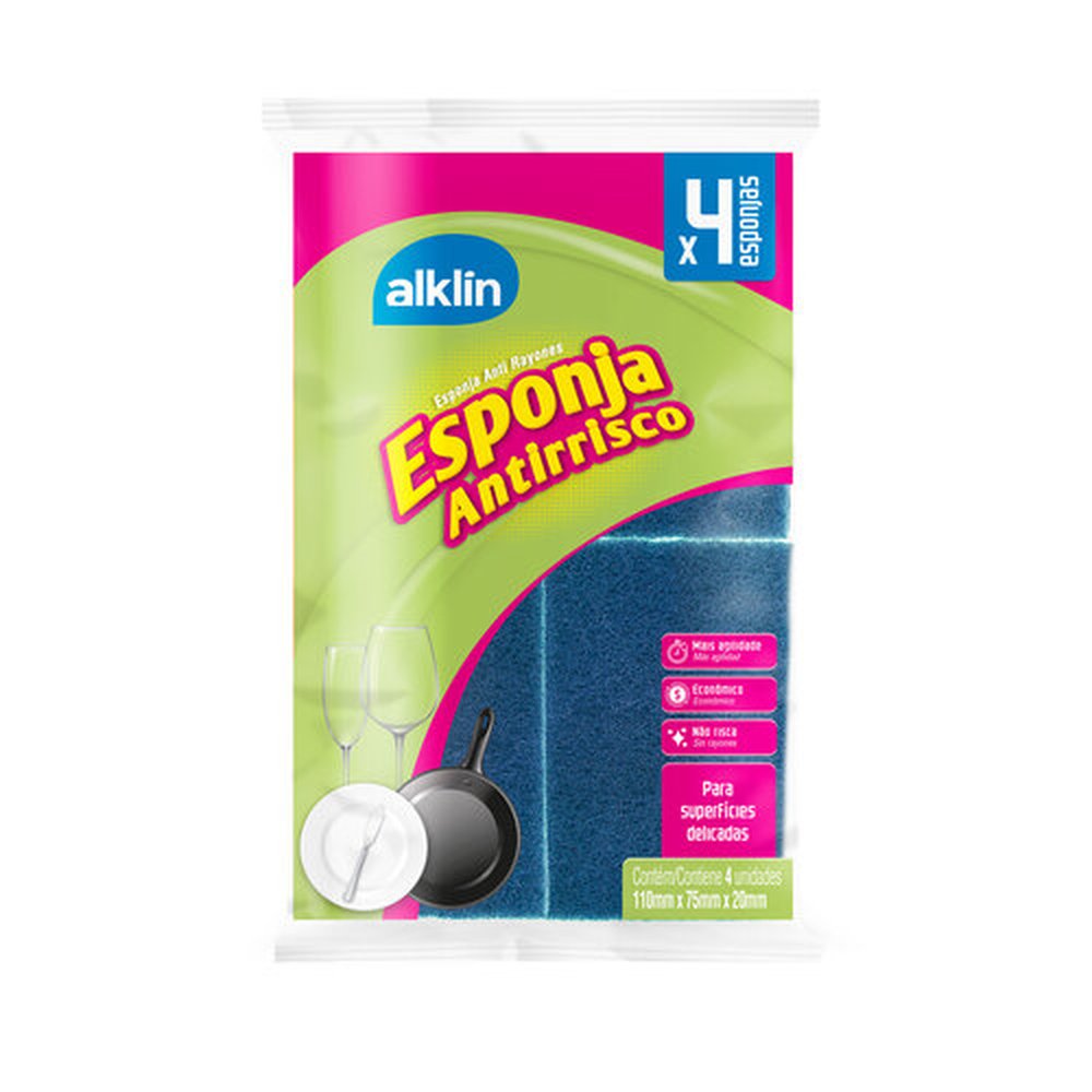 Esponja Anti-Risco Tradicional 110x75x20mm Com 4 Unidades