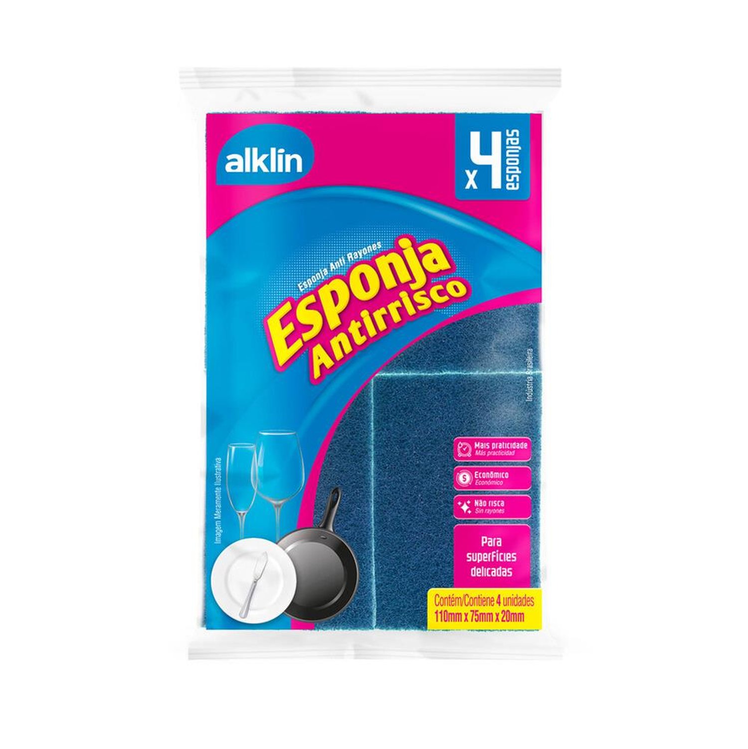 Esponja Anti-Risco Tradicional 110X75x20mm Com 4 Unidades