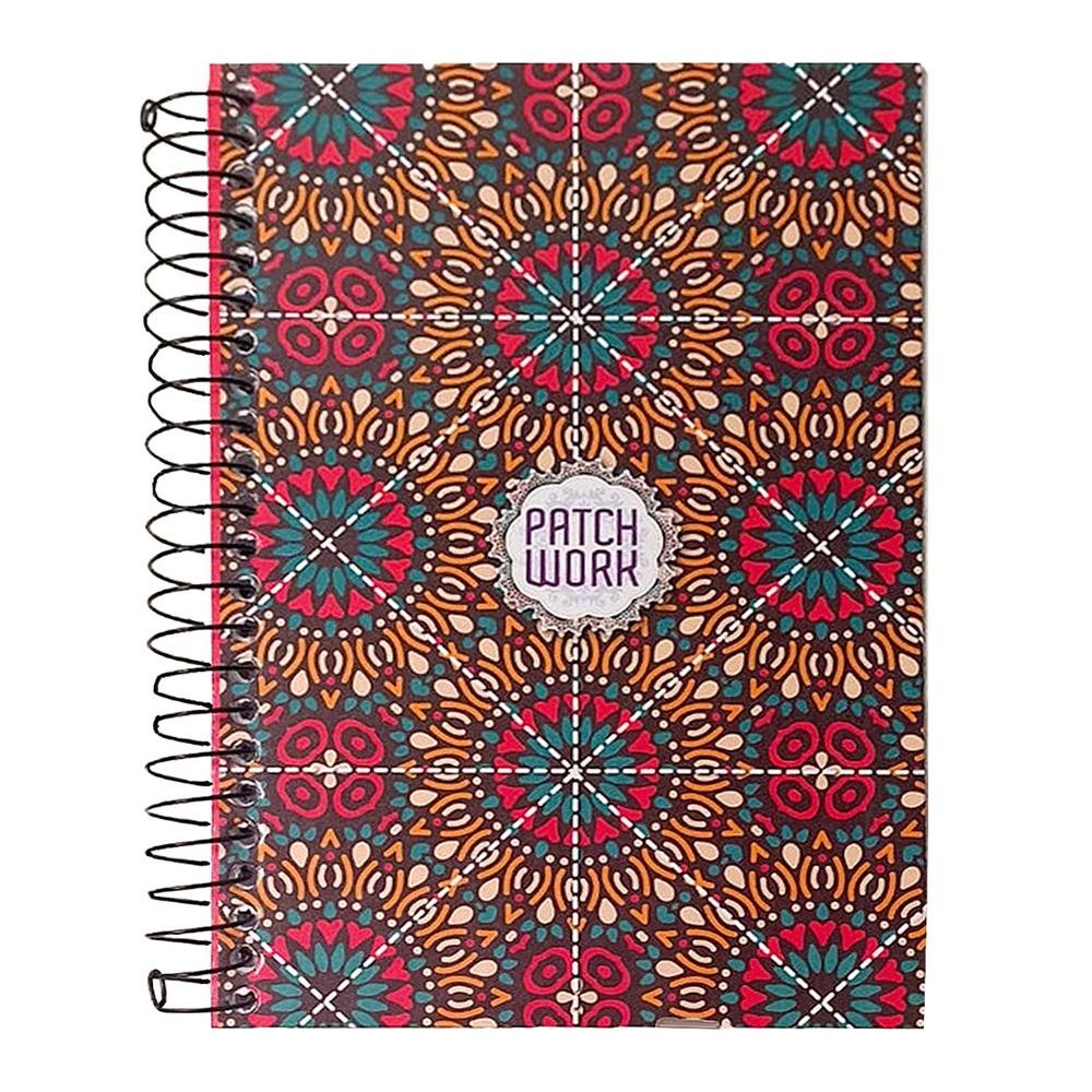 Caderno Maxima Pequeno 1/4 Espiral Capa Dura 96 Folhas Patchwork C/8 Unidades