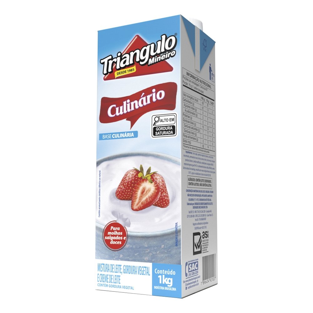 Creme de Leite Triângulo Base Culinária 1Kg - Embalagem com 12 Unidades