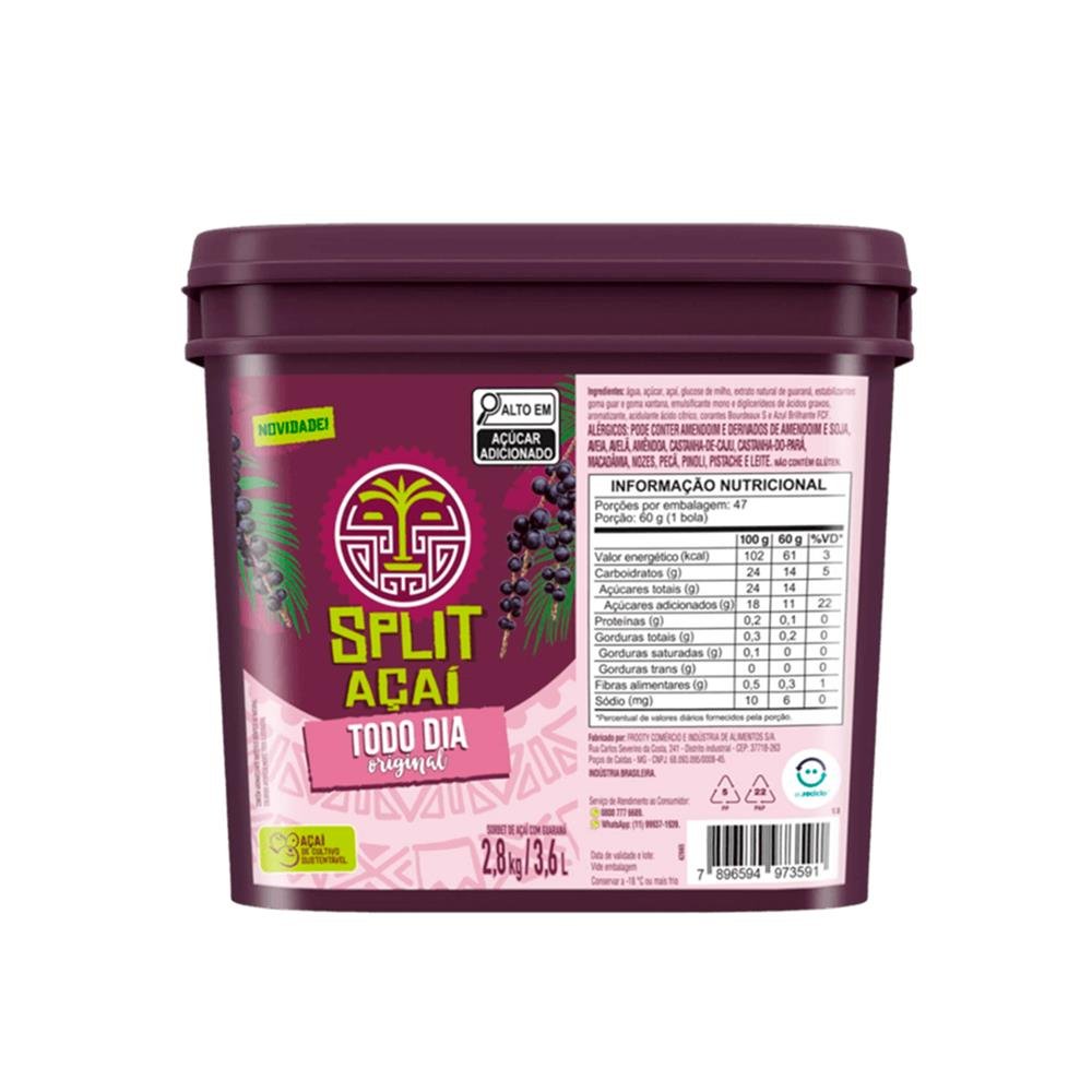 Açaí com Guaraná Original Split Açaí Todo Dia Pote 3,6l