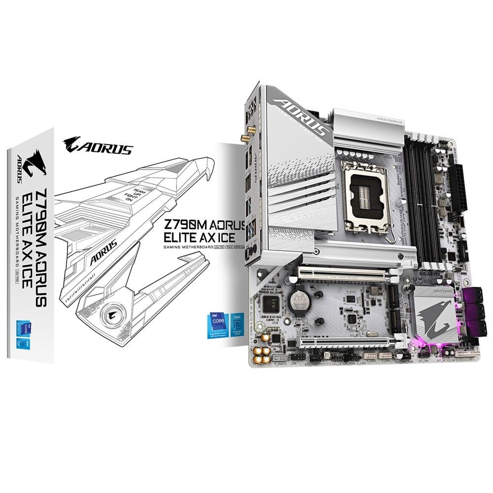 Placa Mãe Gigabyte Z790M Aorus Elite AX Ice, Wi-Fi 6E, Chipset Z790, Intel LGA1700, mATX, DDR5