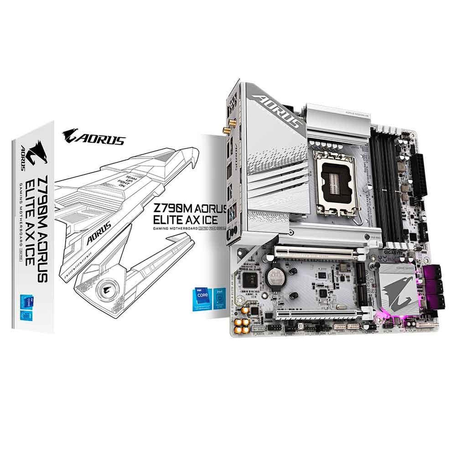 Placa Mãe Gigabyte Z790m Aorus Elite Ax Ice, Wi-Fi 6E, Chipset Z790, Intel Lga1700, Matx, Ddr5