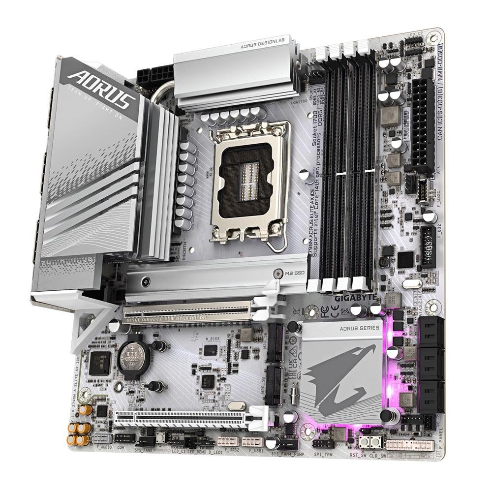Placa Mãe Gigabyte Z790M Aorus Elite AX Ice, Wi-Fi 6E, Chipset Z790, Intel LGA1700, mATX, DDR5