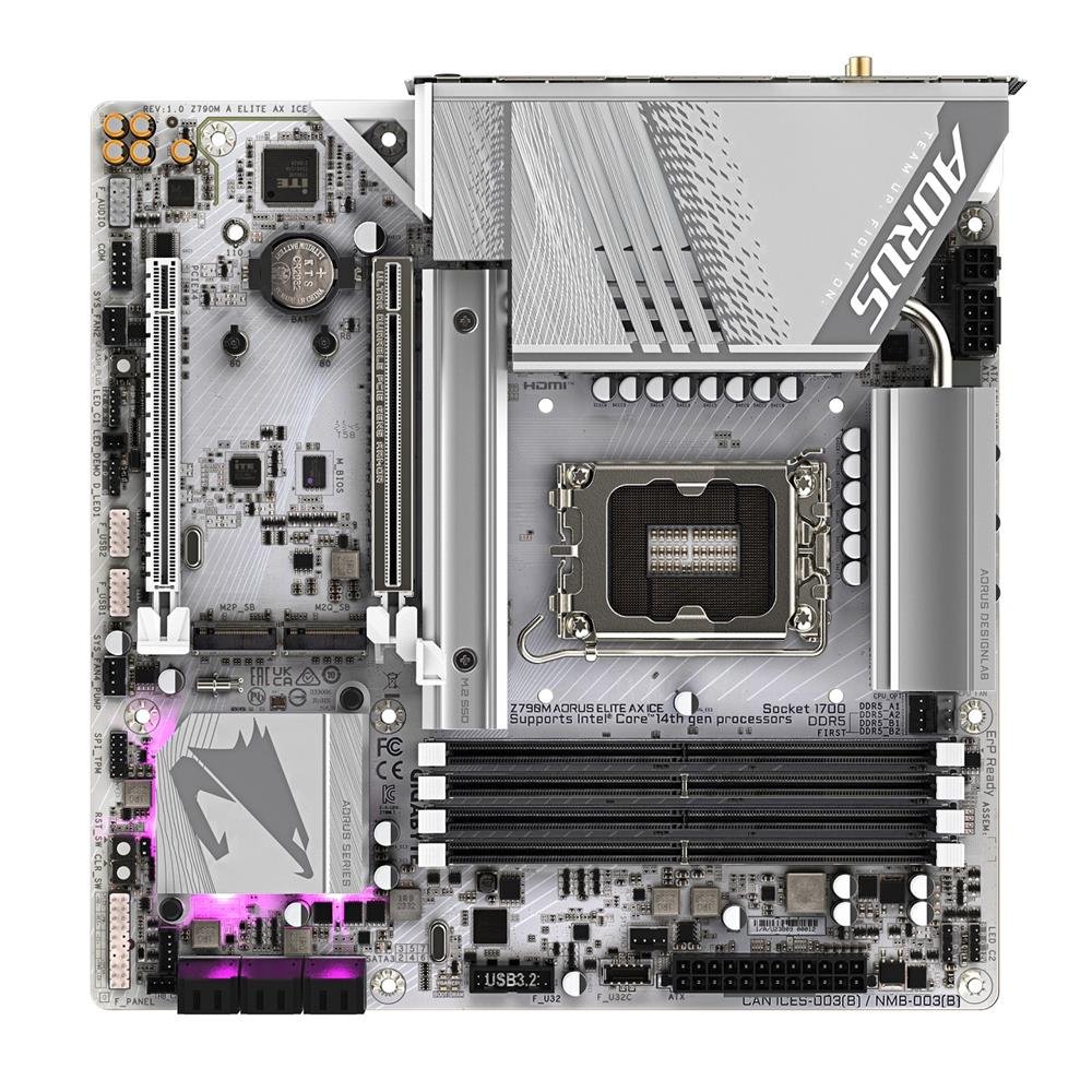 Placa Mãe Gigabyte Z790M Aorus Elite AX Ice, Wi-Fi 6E, Chipset Z790, Intel LGA1700, mATX, DDR5