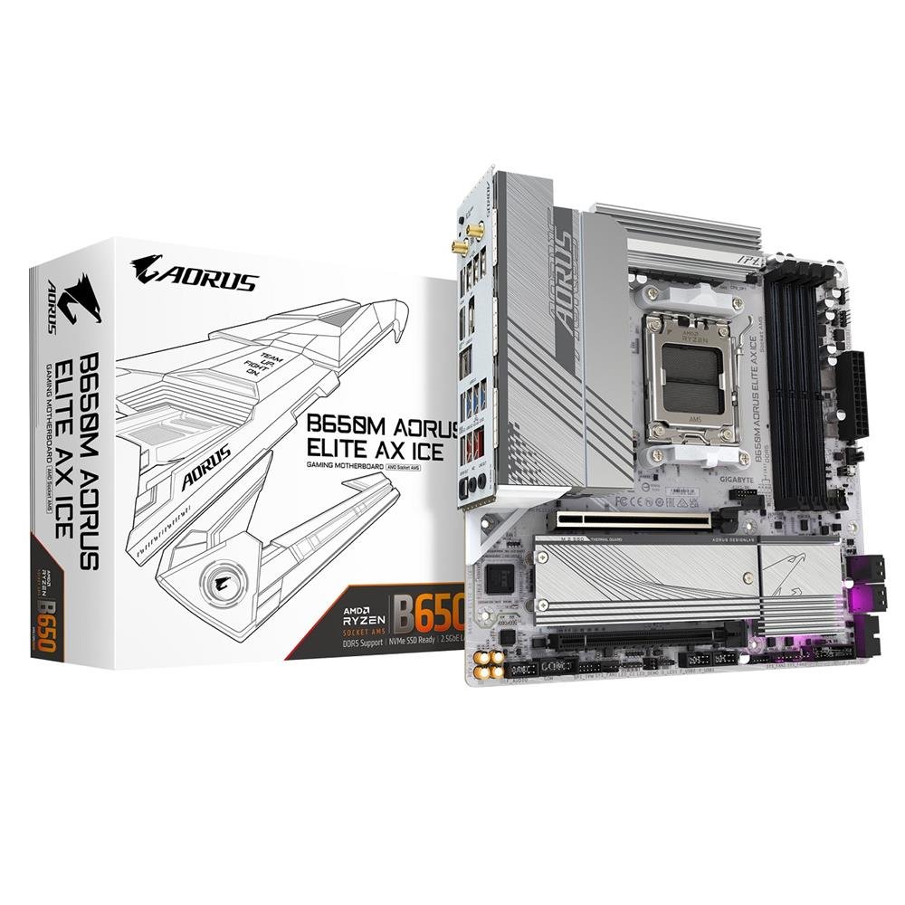 Placa Mãe Gigabyte B650m Aorus Elite Ax Ice, Wi-Fi 6E, Chipset B650, Amd Am5, Matx, Ddr5
