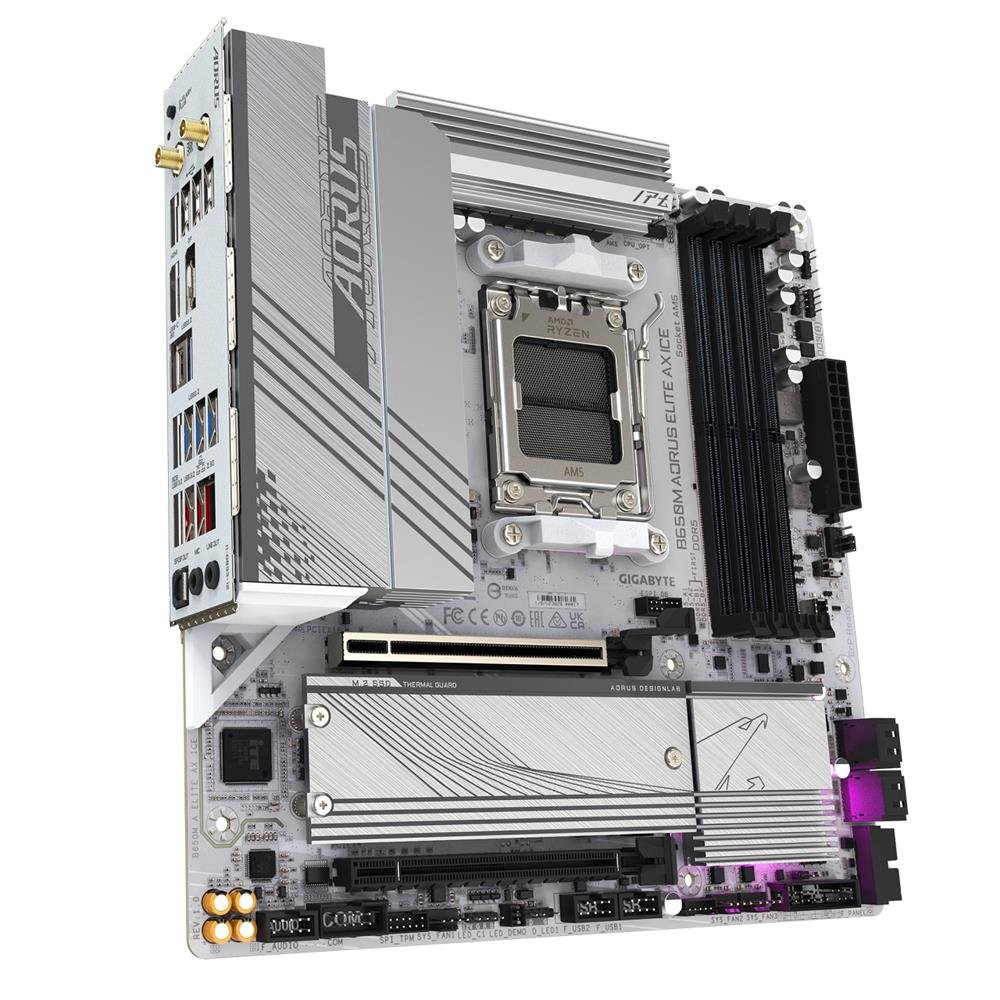 Placa Mãe Gigabyte B650M Aorus Elite AX Ice, Wi-Fi 6E, Chipset B650, AMD AM5, mATX, DDR5
