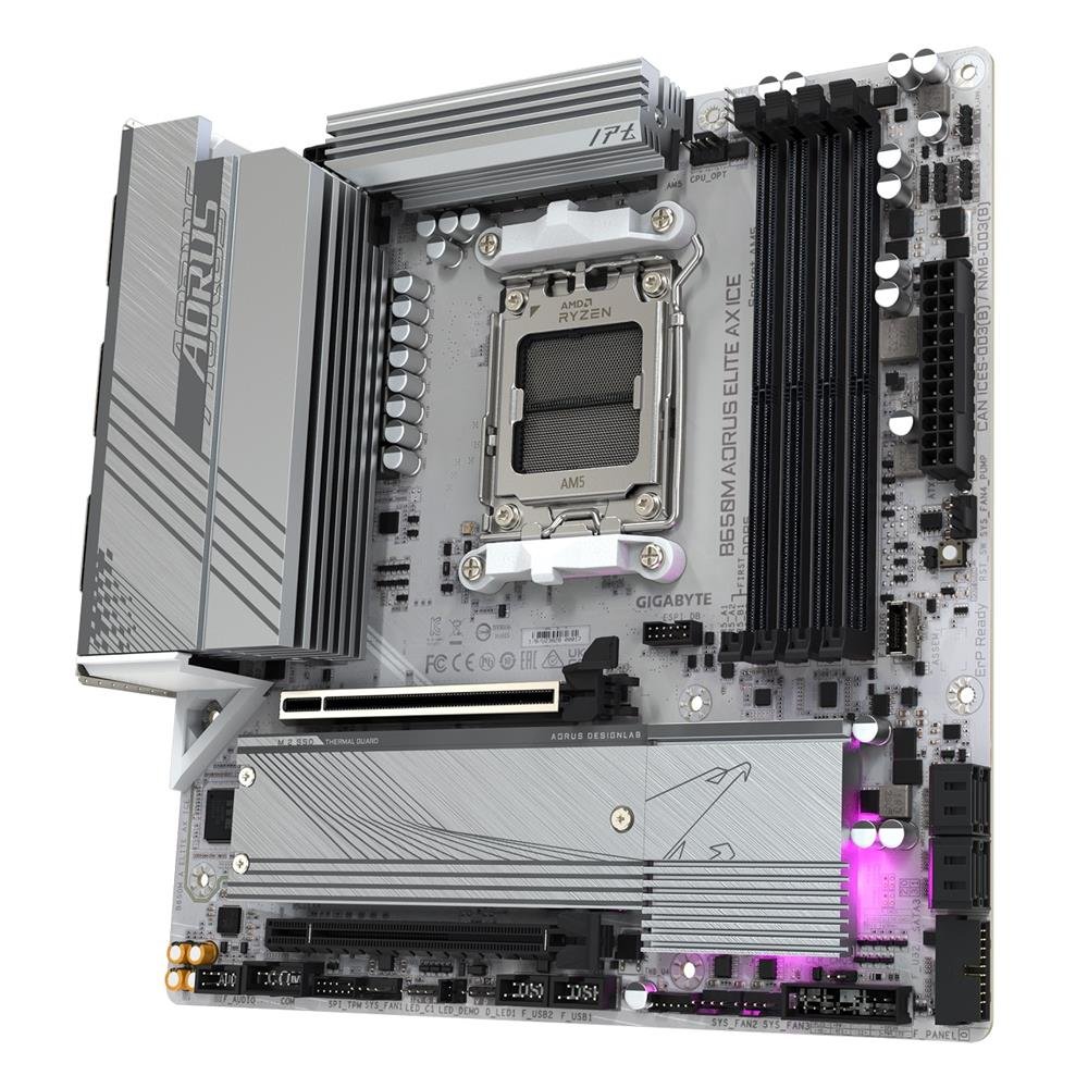 Placa Mãe Gigabyte B650M Aorus Elite AX Ice, Wi-Fi 6E, Chipset B650, AMD AM5, mATX, DDR5