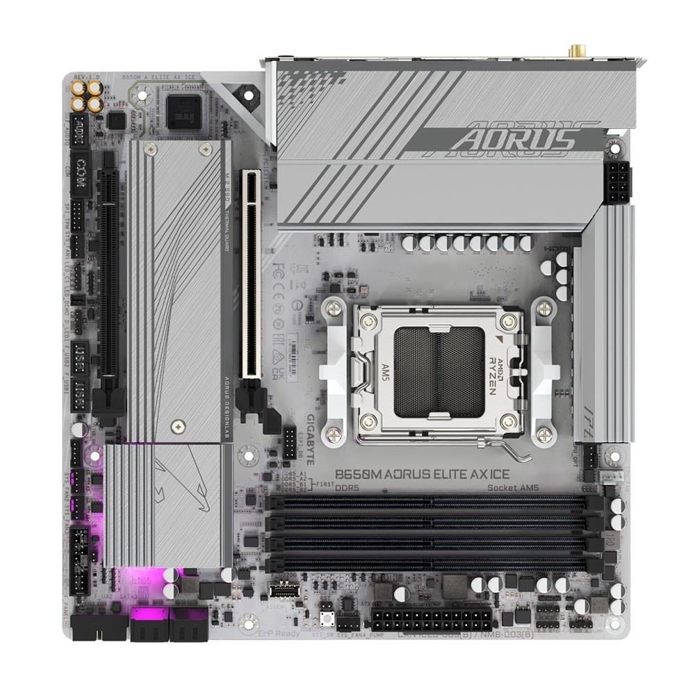 Placa Mãe Gigabyte B650M Aorus Elite AX Ice, Wi-Fi 6E, Chipset B650, AMD AM5, mATX, DDR5