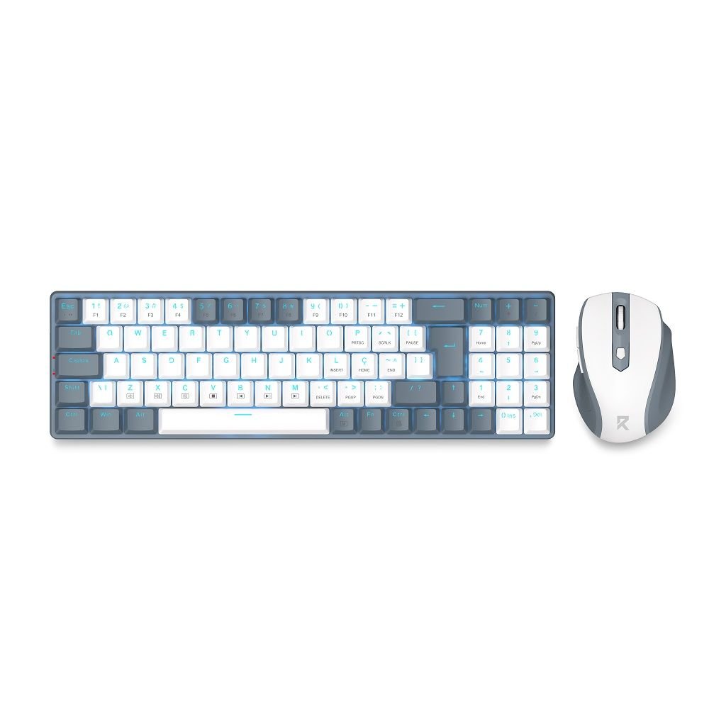 Kit Teclado E Mouse Redragon Bs-8772 Abnt2, 2400Dpi, Wireless - Cinza E Branco