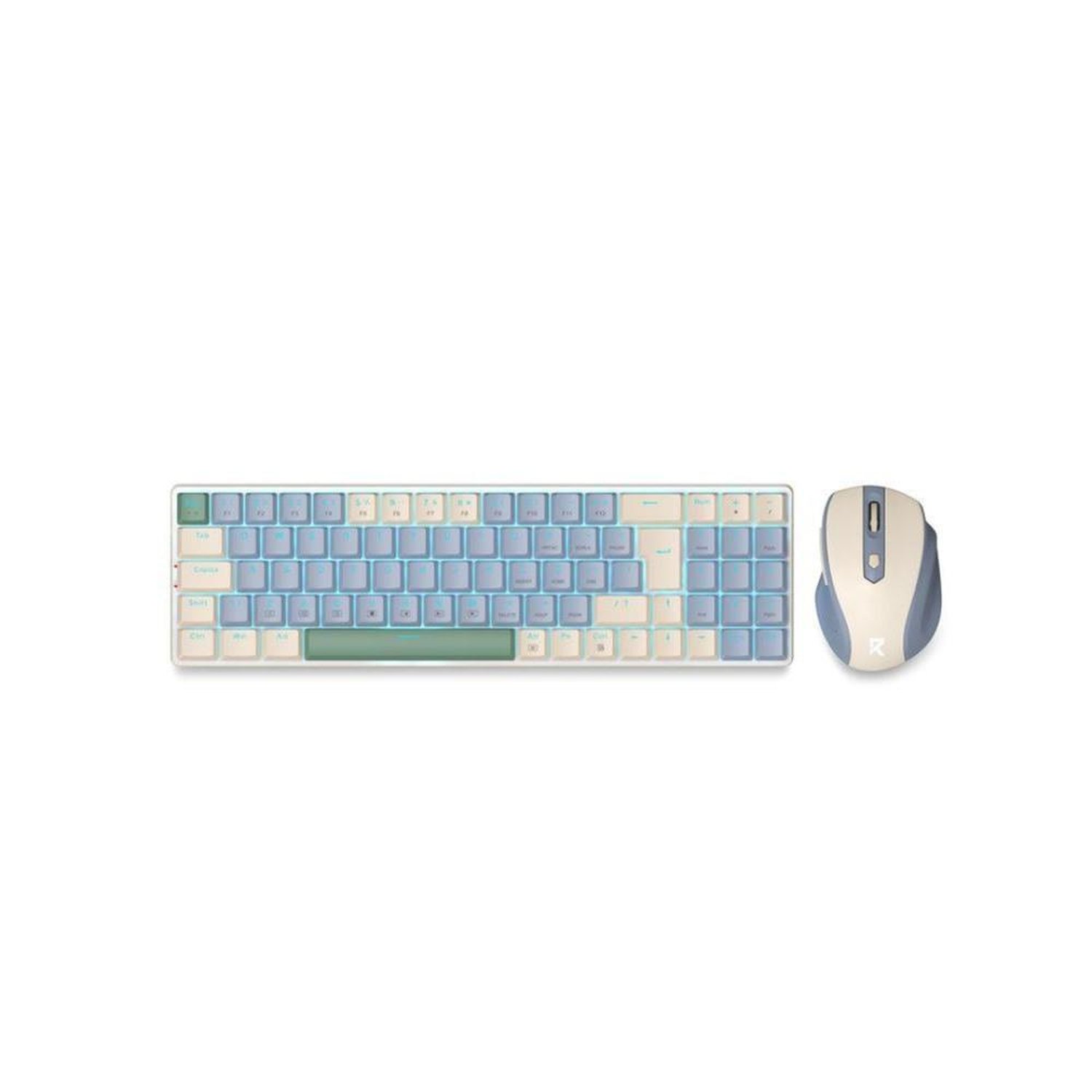 Teclado E Mouse Gamer Sem Fio Redragon Mecanico, Led Azul Claro, Switches: Redragon Low Profile Brown, Abnt2, Creme E Azul - Bs-8772Cb.