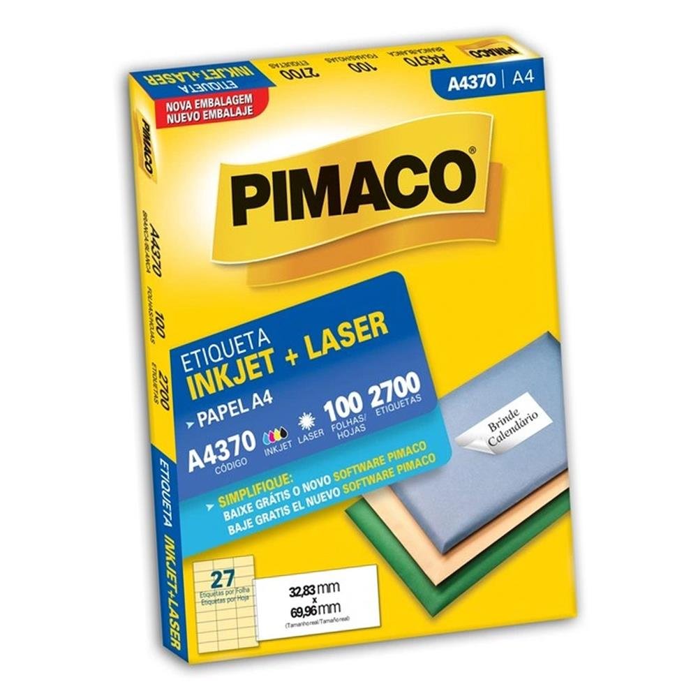 Etiqueta A4 Inkjet+Laser Pimaco C/100 Folha C/2700 Etiqueta 31,0X63,5Mm Ref A4355