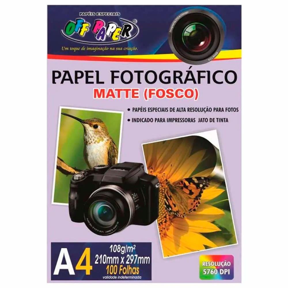 Papel Fotografico Off Paper A4 Matte (Fosco) 21 Cm X 29,7 Cm 108 Gramas C/100 Unidades