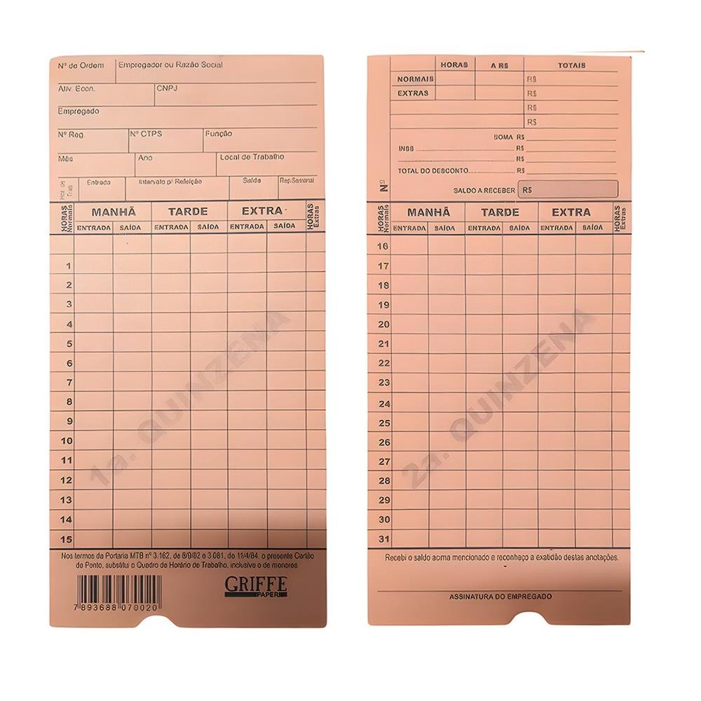 Cartao De Ponto Griffe Palha Com Corte C/100