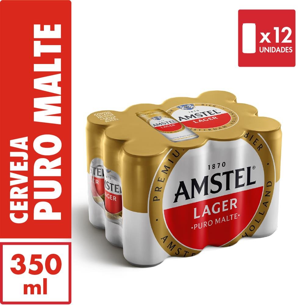 Cerveja Amstel Pilsen Lata Sleek 350mL - Pack com 12 Unidades