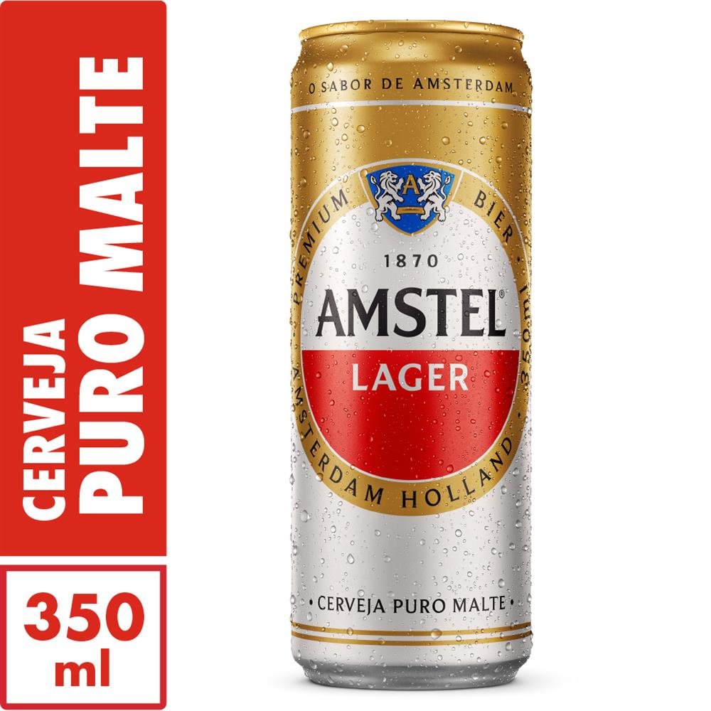 Cerveja Amstel Pilsen Lata Sleek 350mL - Pack com 12 Unidades