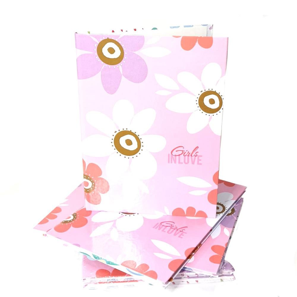 Caderno Maxima Costurado Papel Off White Capa Dura 80 Folhas Girls In Love C/5 Unidades