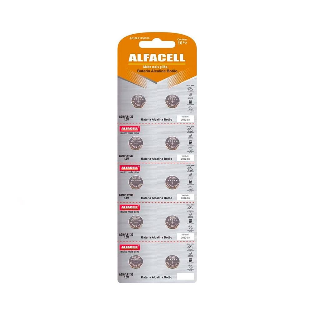 Bateria Alfacell 1.5V Cartela C/10 Ag10lr1130c10