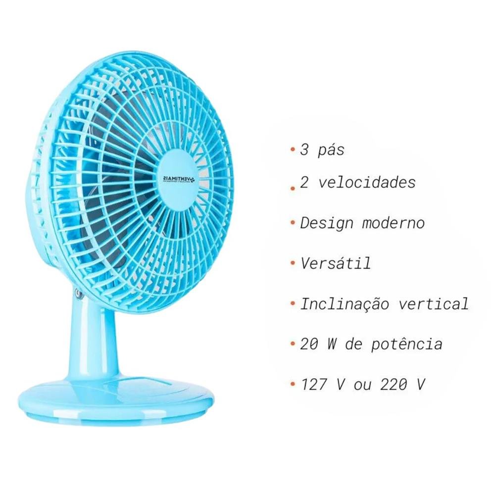 Ventilador Mini 20cm Ventimais Turbo Azul/Prata 127V
