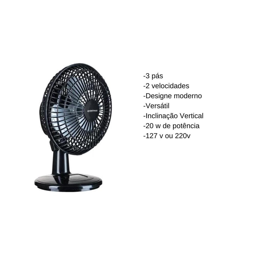 Ventilador Mini 20cm Ventimais Turbo 2 Vel Preto/prata 220v